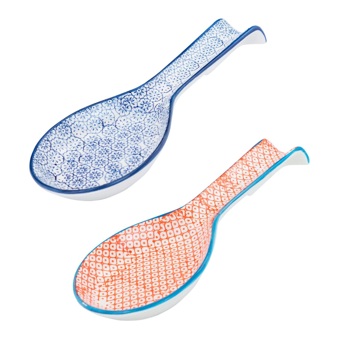 Nicola Spring Handbedruckte Küchenlöffelablagen - 26,5 cm - 2er-Pack - Marineblau, dekoratives Stein