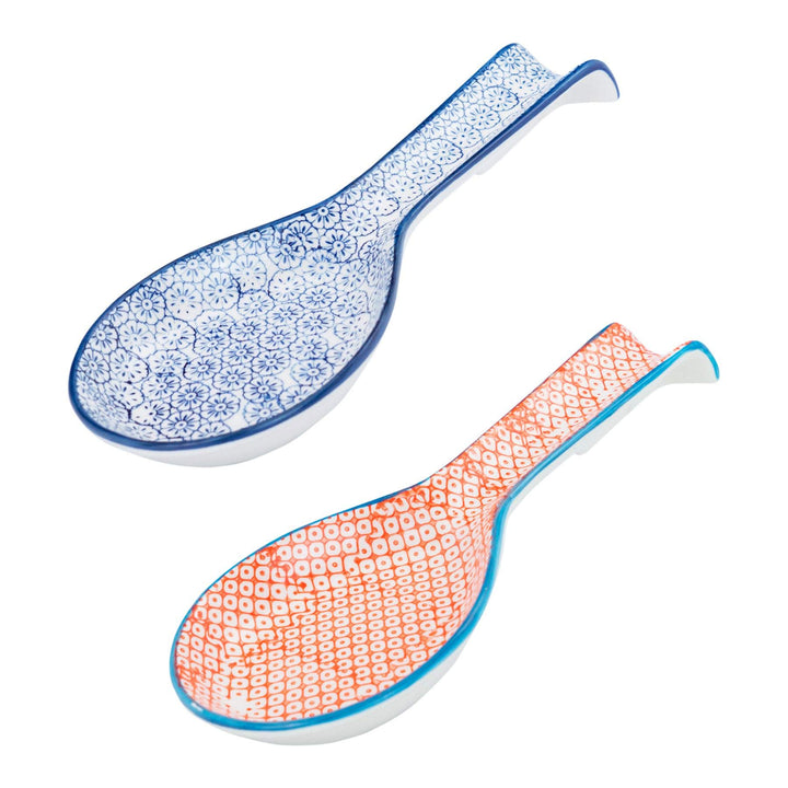 Nicola Spring Handbedruckte Küchenlöffelablagen - 26,5 cm - 2er-Pack - Marineblau, dekoratives Stein