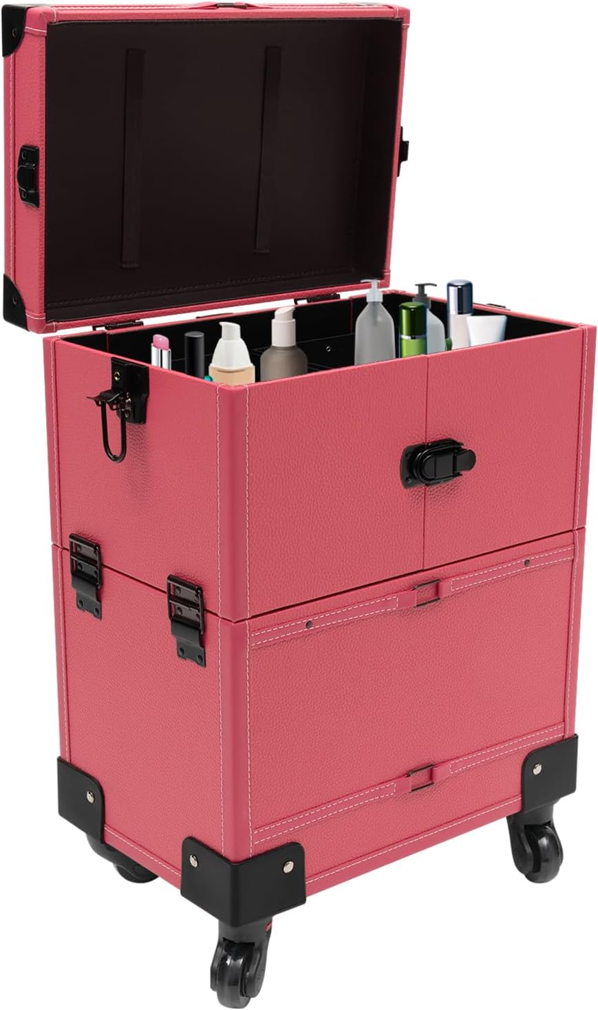 Rolling Kosmetikkoffer Trolley Profi Schminkkoffer Kosmetik-Trolley mit Spiegel, Make up Koffer Kosm