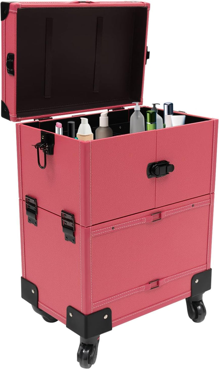 Rolling Kosmetikkoffer Trolley Profi Schminkkoffer Kosmetik-Trolley mit Spiegel, Make up Koffer Kosm