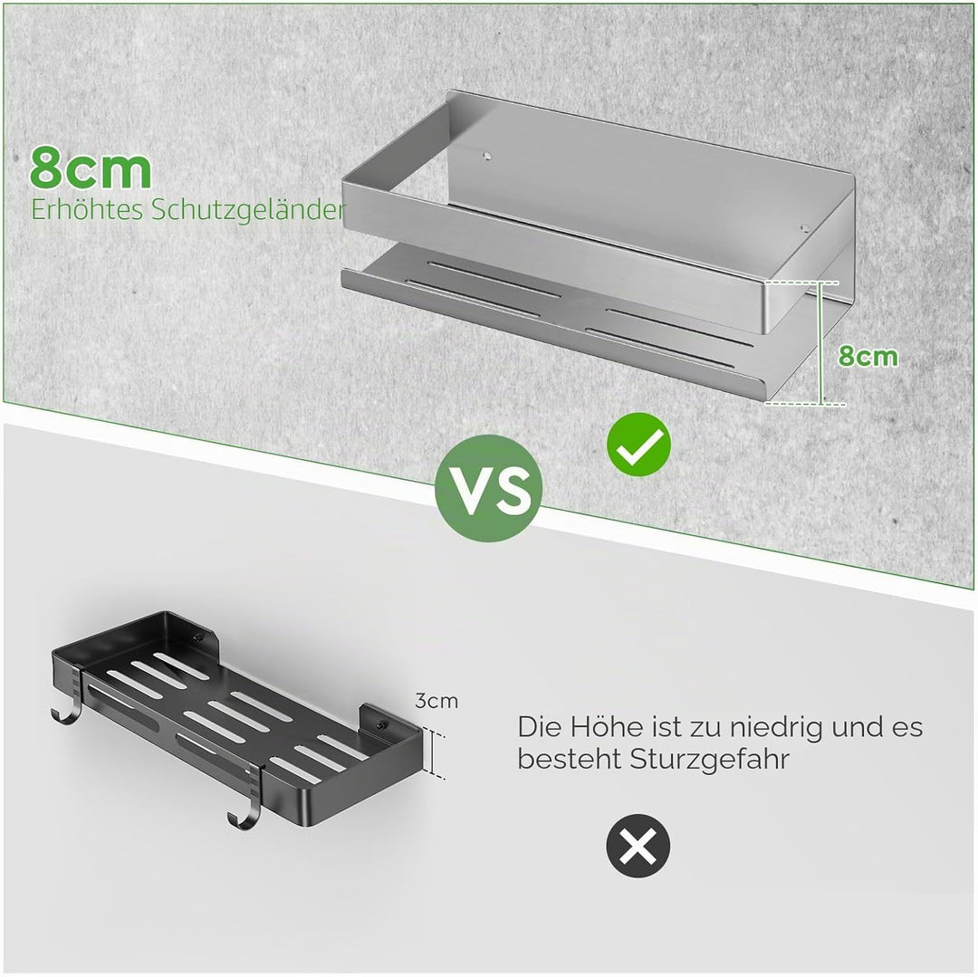 EXLECO 2x30CM Duschablage Ohne Bohren Duschregal Wand Edelstahl Badregal mit 2 Haken Duschkorb zum B