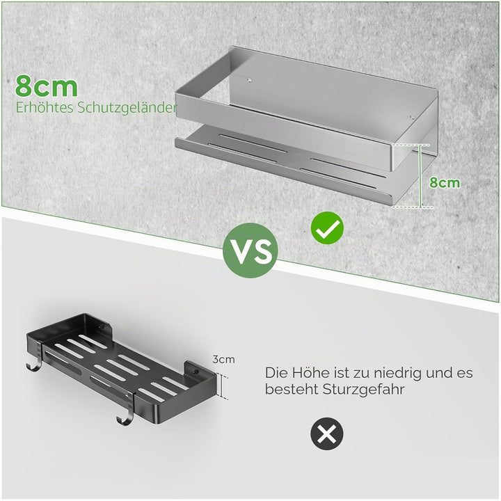 EXLECO 2x30CM Duschablage Ohne Bohren Duschregal Wand Edelstahl Badregal mit 2 Haken Duschkorb zum B