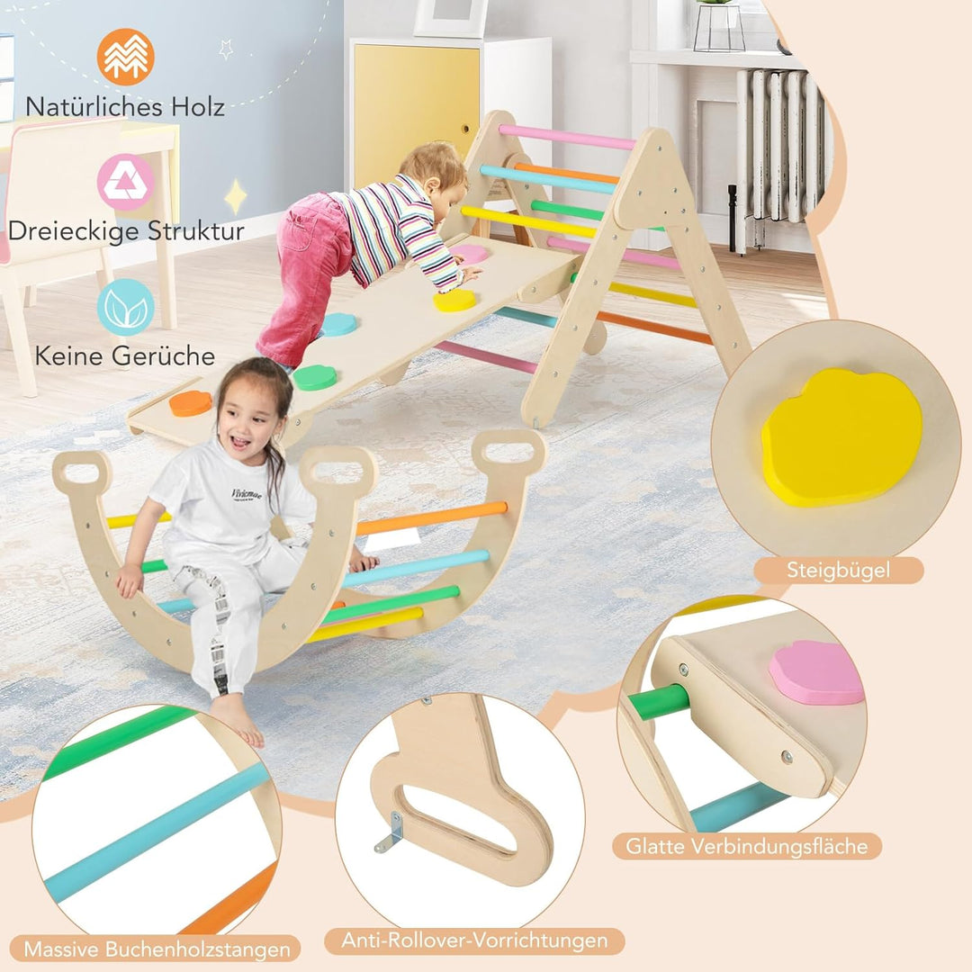 COSTWAY Kletterdreieck, Kletterbogen, Kletterdreieck mit Rutsche, inkl. doppelseitige Rampe, zum Kle