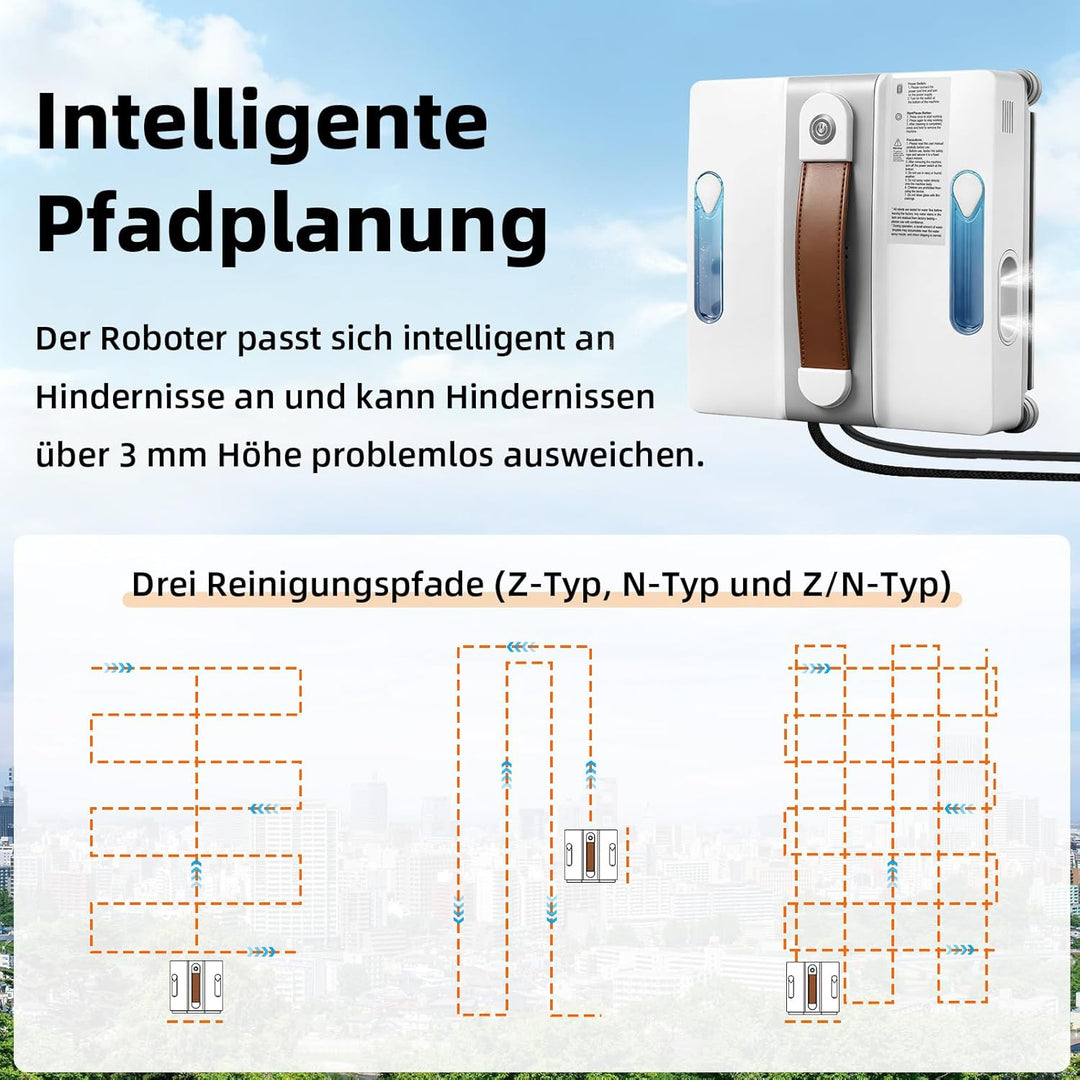 Fensterputzroboter Fensterreiniger Roboter Elektrisch Auto Wegplanung | Anti-Rutsch-System mit 100ml