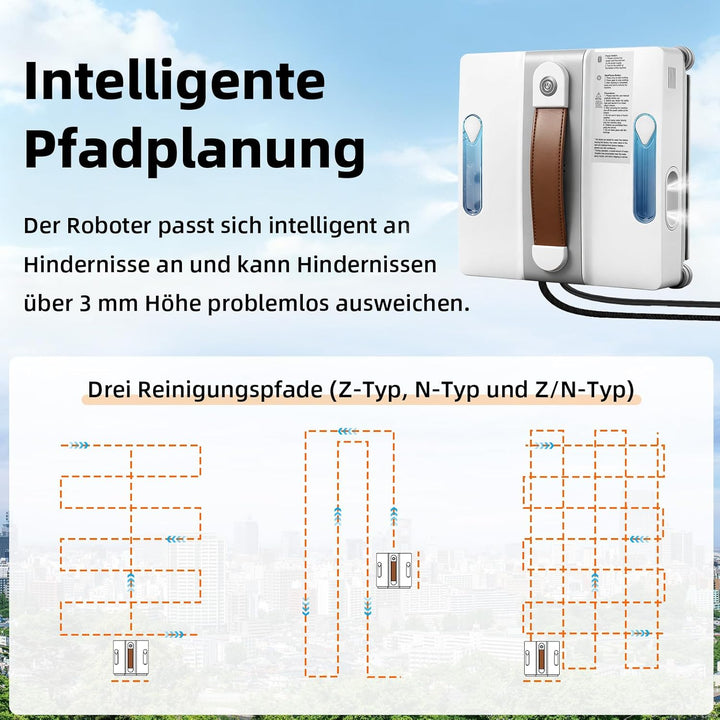 Fensterputzroboter Fensterreiniger Roboter Elektrisch Auto Wegplanung | Anti-Rutsch-System mit 100ml