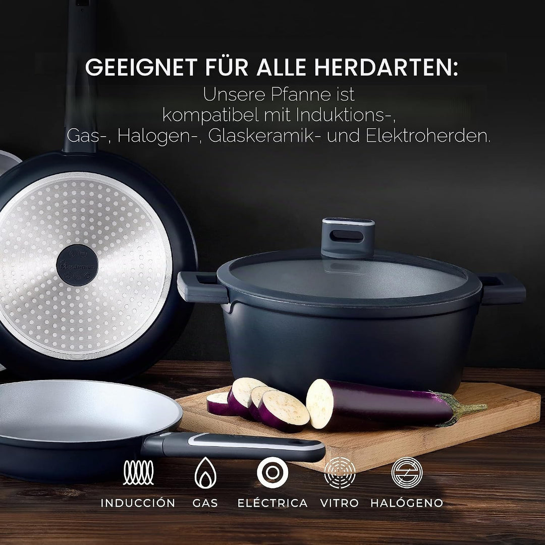 MasterPRO Indigo | Topf mit Deckel 20 cm x 10 cm | Kochtopf Antihaftbeschichtet aus Aluminiumguss |