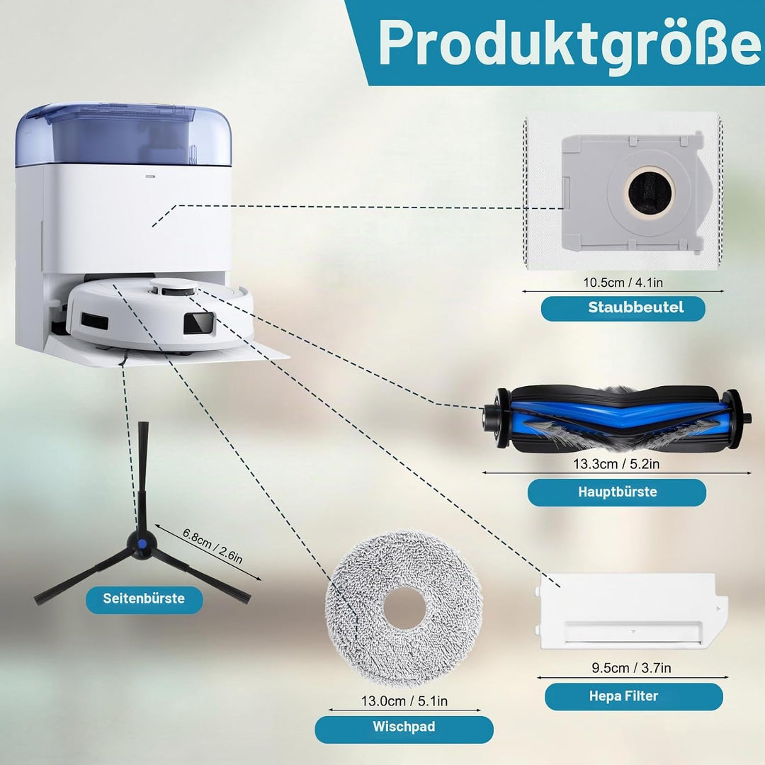 Zubehörset für ECOVACS DEEBOT MINI Saugroboter Ersatzteile, 1 Hauptbürste, 4 Seitenbürsten, 4 Filter