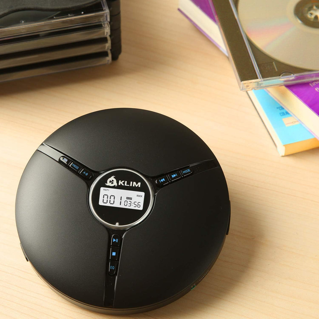 KLIM Discman - Tragbarer CD Player mit eingebautem Akku, inklusive KLIM Fusion Kopfhörer. Kompakter