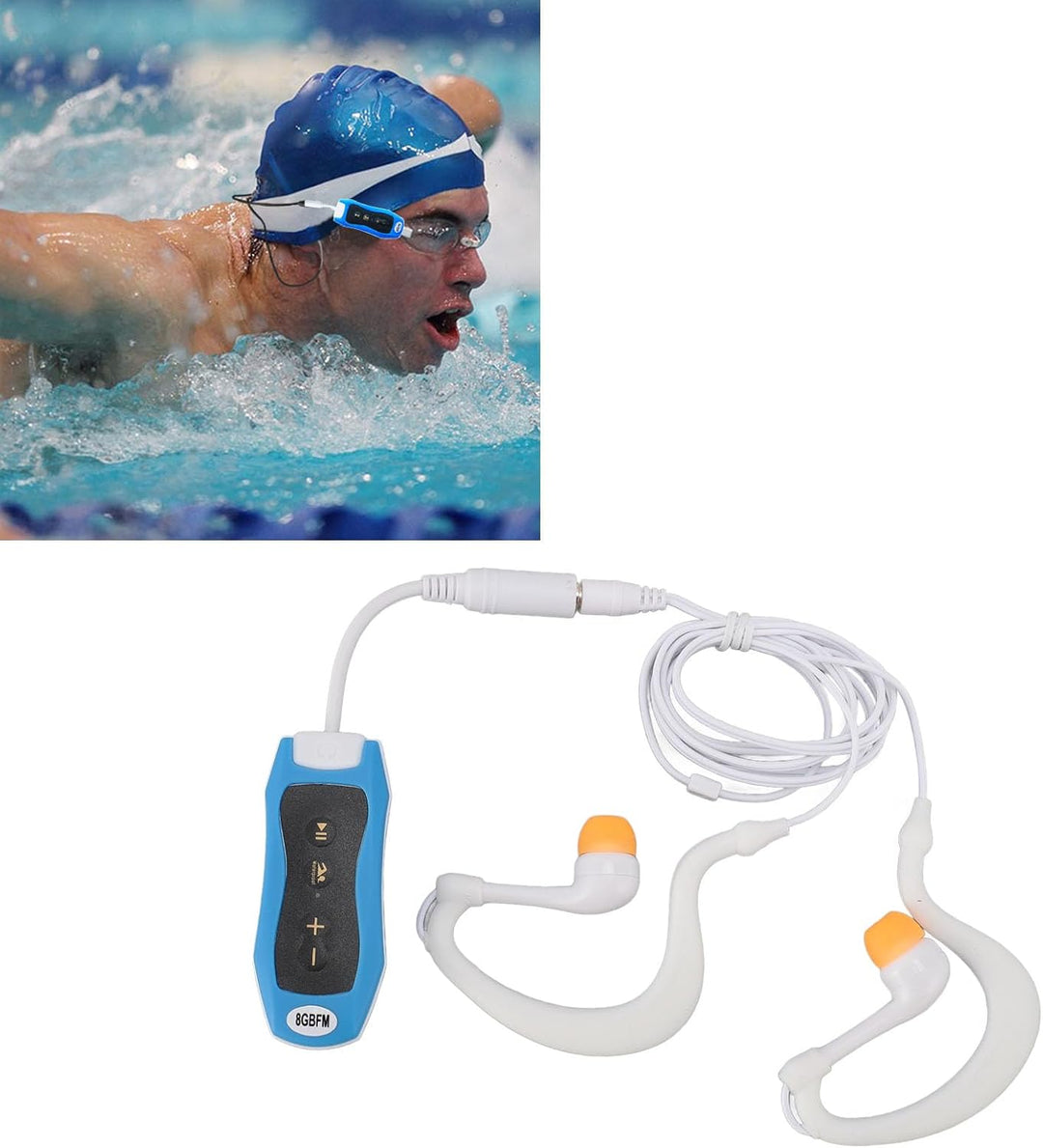 Zunate Ohrhörer-Unterwasser-MP3-Player, Wasserdichter Streaming-Musikplayer mit Kopfhörer Zum Schwim