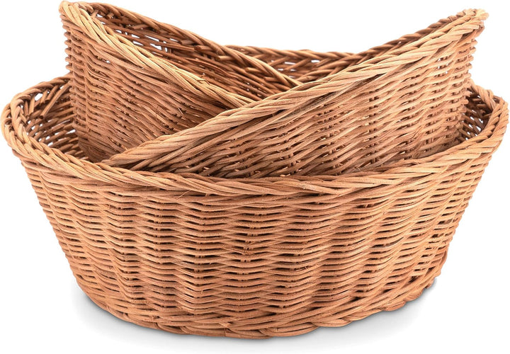Decorasian Brotkorb geflochten aus Rattan - Brotkörbchen rund im 3er Set mit Leinentuch - Runde Bröt