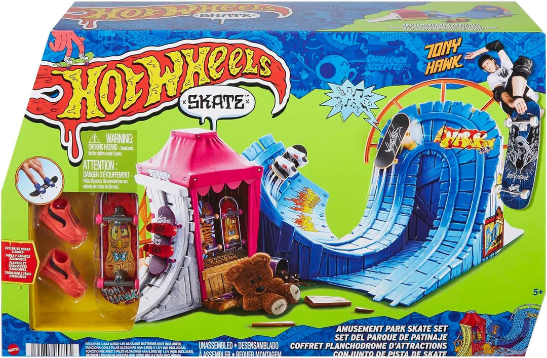 HOT Wheels Skate Vergnügungspark Skateset - Fingerboard & Skateschuhe, mit 360-Grad-Action, Stunt-Hi
