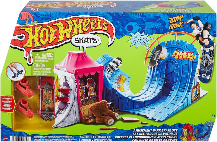HOT Wheels Skate Vergnügungspark Skateset - Fingerboard & Skateschuhe, mit 360-Grad-Action, Stunt-Hi