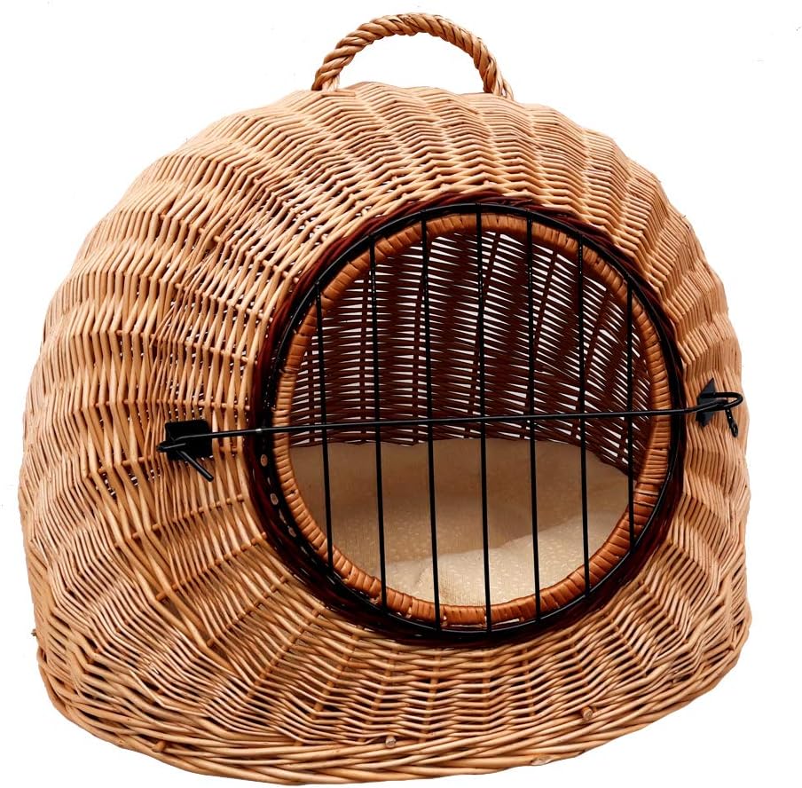 1-3-K Katzen-Transportkorb/Transportbox (55 x 45 x 45 cm) + 1 Kissen, abnehmbares Gitter, Katzenkorb