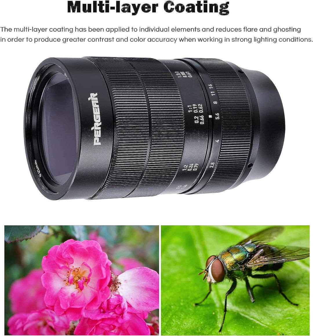 PERGEAR 60mm F2.8 II Ultra-Makro-Objektiv mit 2-facher Vergrösserung, kompatibel mit spiegellosen Vo