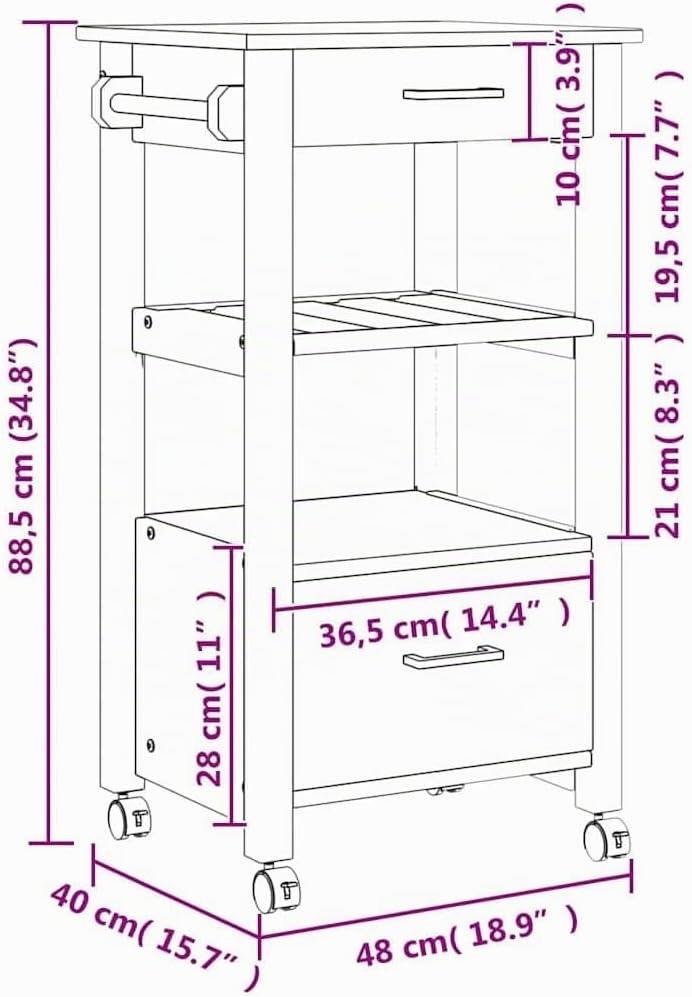 vidaXL Küchenwagen, Servierwagen mit viel Stauraum, Beistellwagen für Küche Wohnzimmer Badezimmer, T