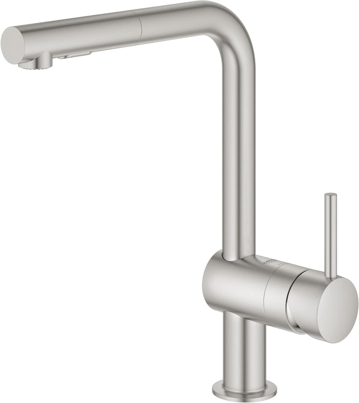 GROHE Minta - Einhand-Spültischarmatur (‎L-Auslauf, Einlochmontage, herausziehbare Dual Spülbrause,
