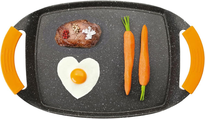 IBILI Grillplatte Basic Stone, Silikon, schwarz/orange, 28 cm 38 x 24.5 x 7 cm, 38 x 24.5 x 7 cm