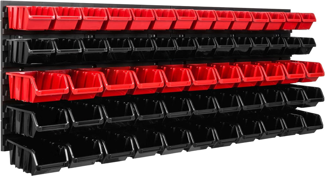 Lagersystem Werkstattregal | 115 x 39 cm | 61 stck. Box | Wandregal mit Stapelboxen - Wandplatten Ex