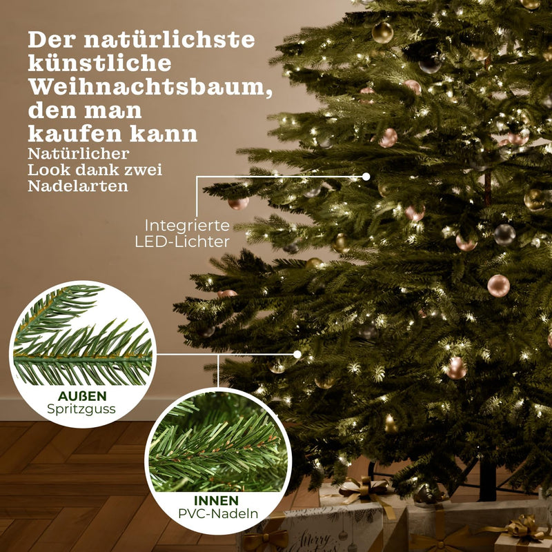 BoomDing Weihnachtsbaum künstlich mit Beleuchtung - extra naturgetreuer Tannenbaum 240 cm - 700 LED