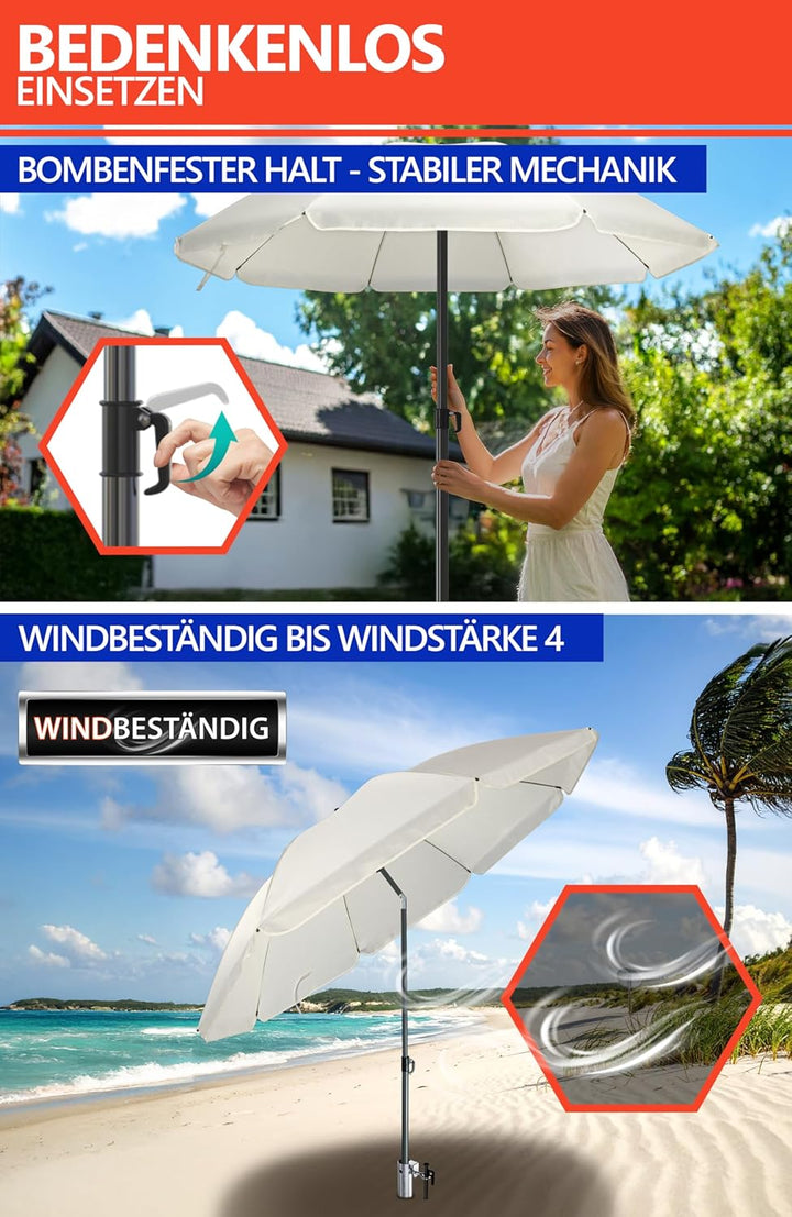 4smile Sonnenschirm Strand Set 3-in-1, Ø 180 cm Strandschirm Windfest Stabil mit Schirmhülle & Eindr