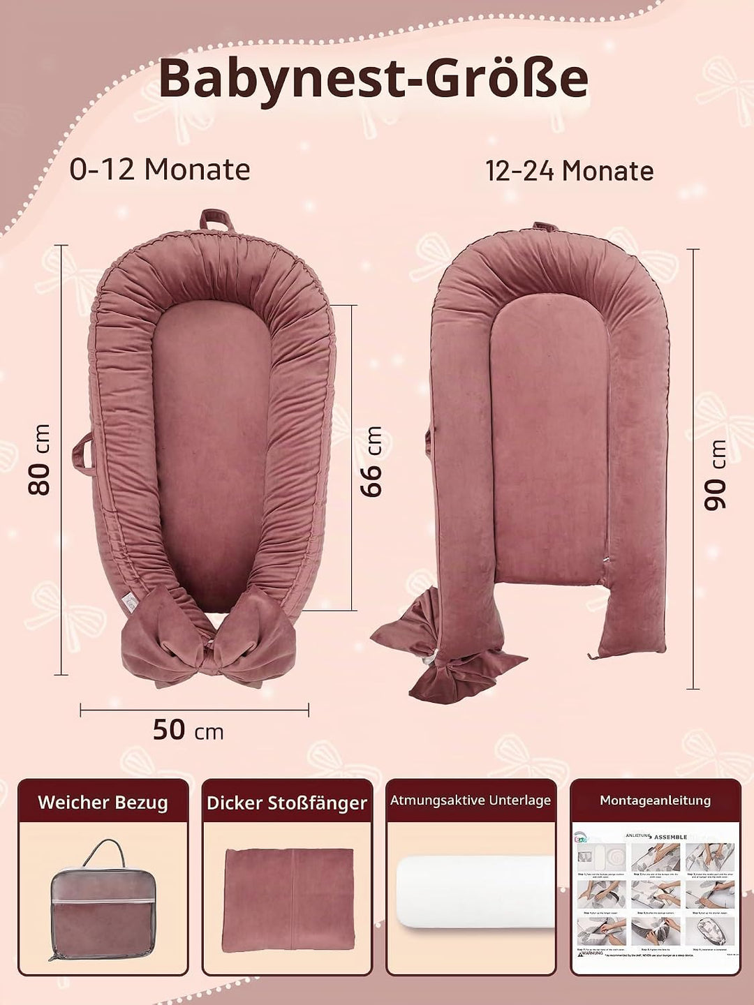 EAQ Babynest Nestchen Baby Weiches Atmungsaktives Babybett für Neugeborene Geschenk Baby Erstausstat