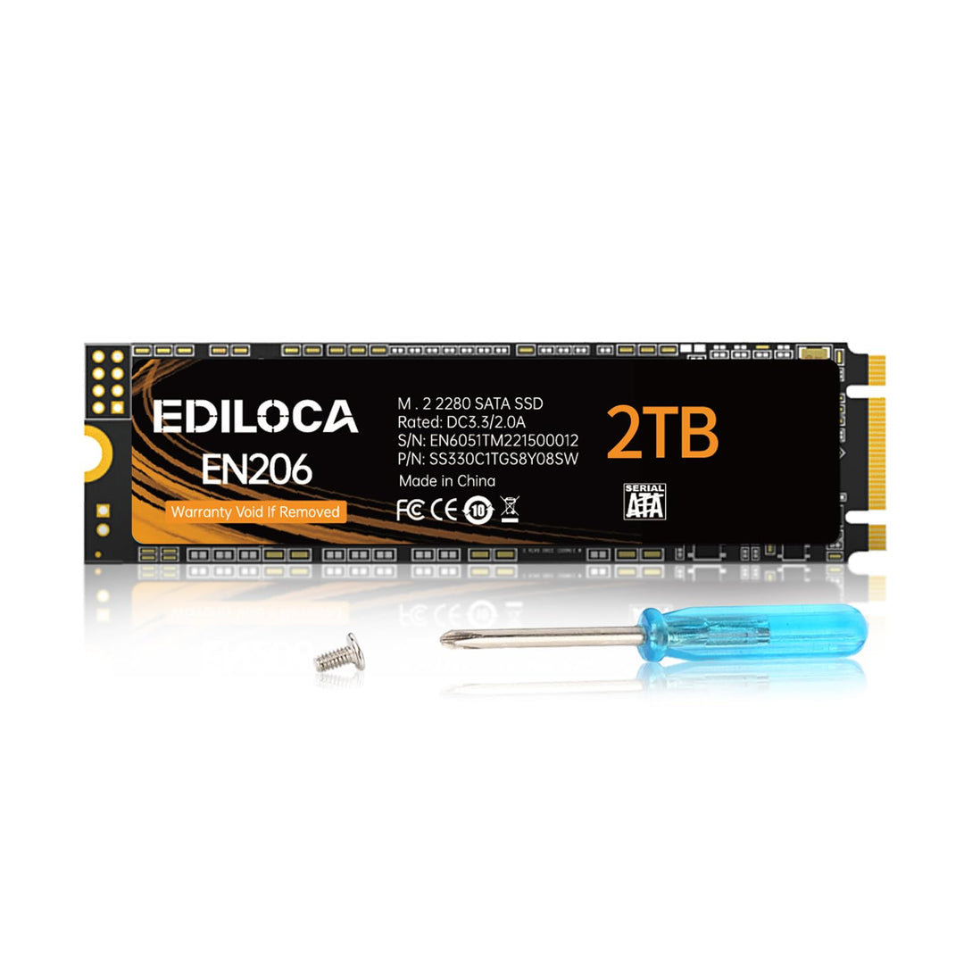 Ediloca EN206 2 TB SSD M.2 SATA 3D NAND TLC, M.2 2280 SATA III 6Gb/s SSD interne Festplatte, Lese-/S