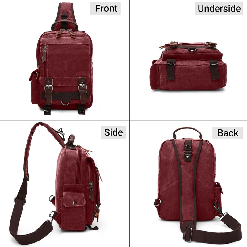 VARLIVOO Retro Sling Bag Herren Damen Crossbody Bag Umhängetaschen Schultertasche Wandern Reisen Cam