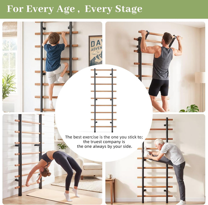 DHT Schwedenleiter Wandstangen Stall Bar Suspension Trainer mit 9 strategischen Stangen für Fitness
