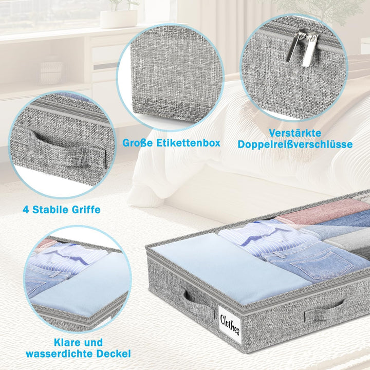 Unterbett Aufbewahrungsbox 4 Stück Unterbettkommode und klarem Deckel, 10cm hoch Kleideraufbewahrung
