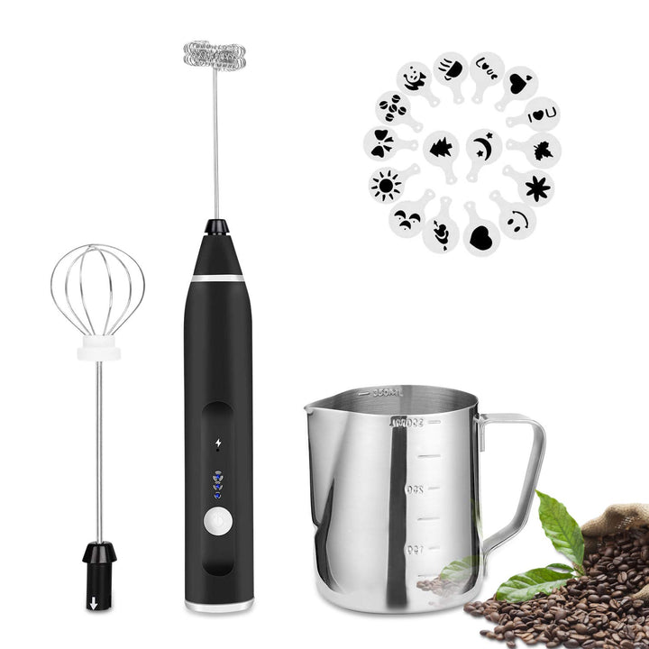 FITNATE USB Milk Coffee frother, elektrischer Milchaufschäumer Stab mit 3 Stufen, 2 Edelstahl Schnee