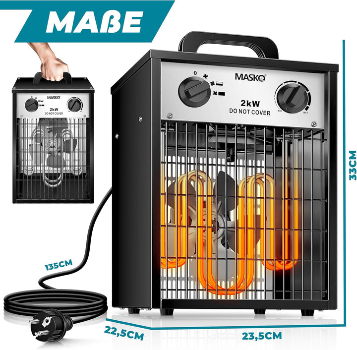 MASKO® Elektroheizer Heizlüfter Bauheizer Keramik Heizstrahler elektrisch Heizgerät mit Thermostat E