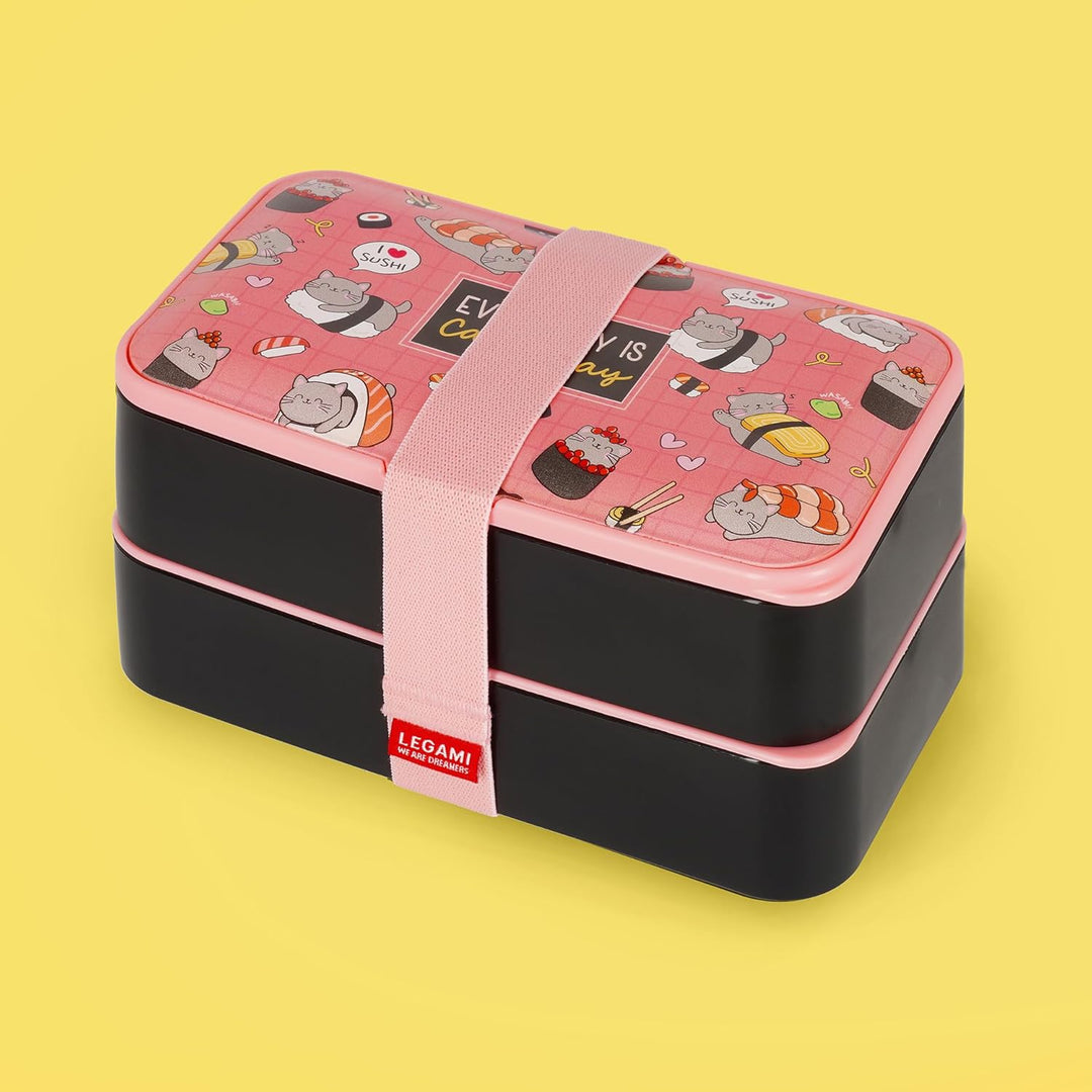 Legami – Lunchbox, 3 Besteckteile inklusive, Sushi Cat, Behälter, Fassungsvermögen 1200 ml, auslaufs
