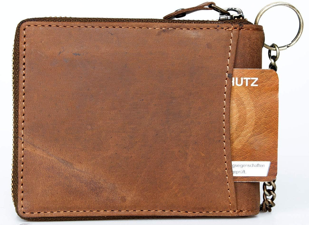 Born to be Wild Herren RFID Geldbörse aus Echtem Naturleder mit einem Skorpion und Metallkette