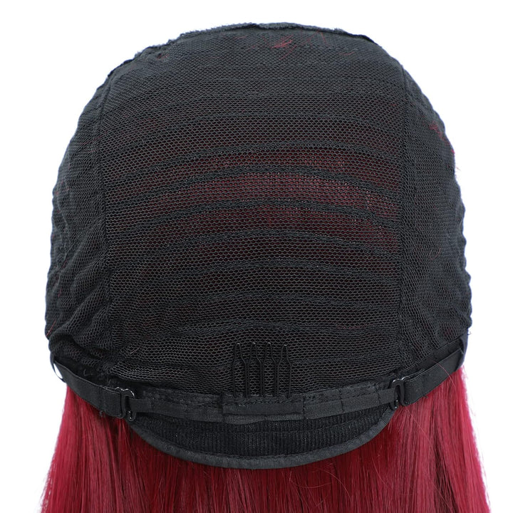 Perücke Rote Lang Gerade Perücke mit Pony für Damen, 30 Zoll Synthetische Kunstfaser Glatte Perücken