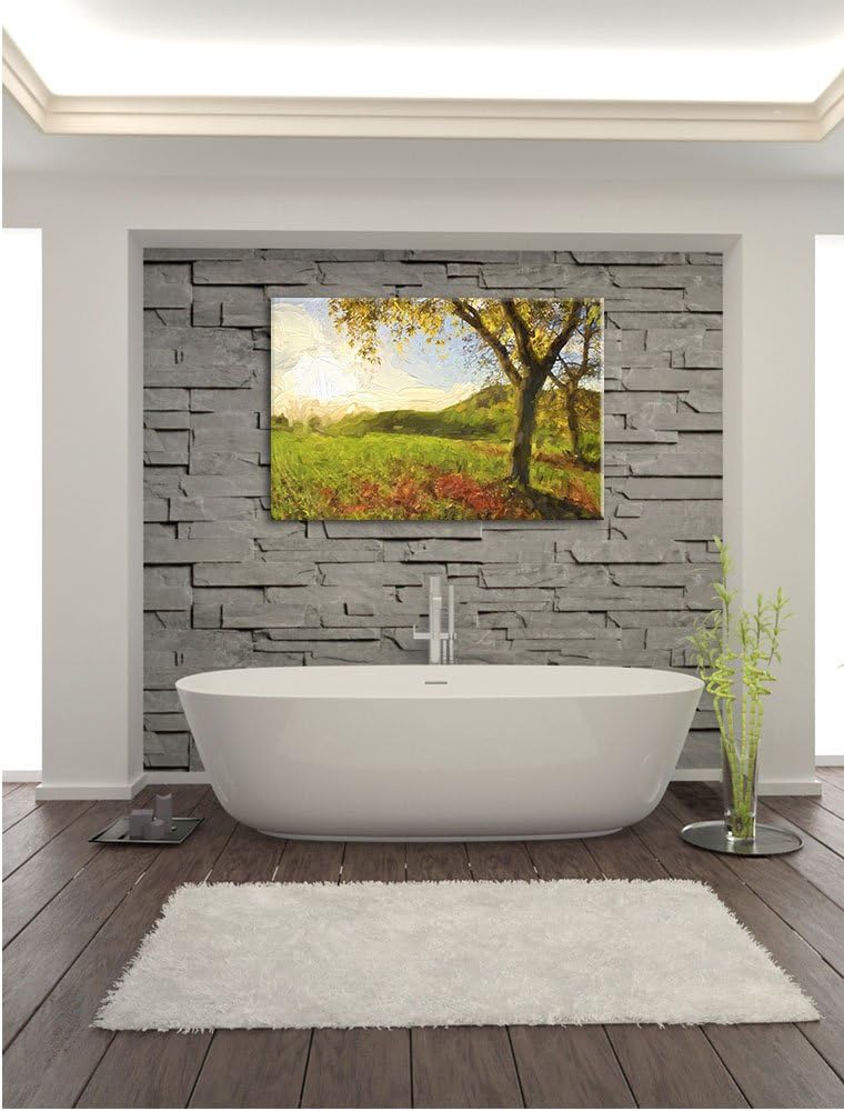 Pixxprint Landschaft im Herbst Kunst / 100x70cm Leinwandbild bespannt auf Holzrahmen/Wandbild Kunstd