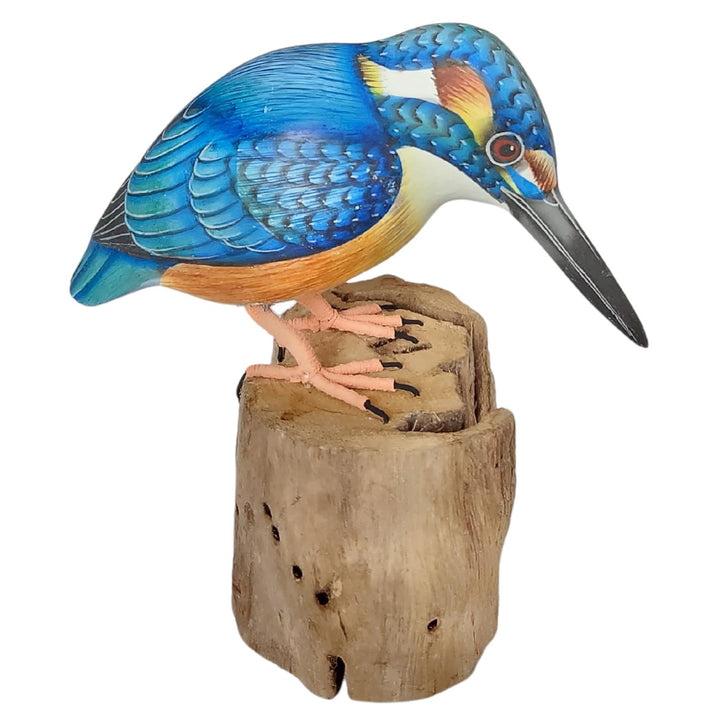 Hand geschnitzt aus Holz Vogel, Holz, Eisvogel Blau, Blau