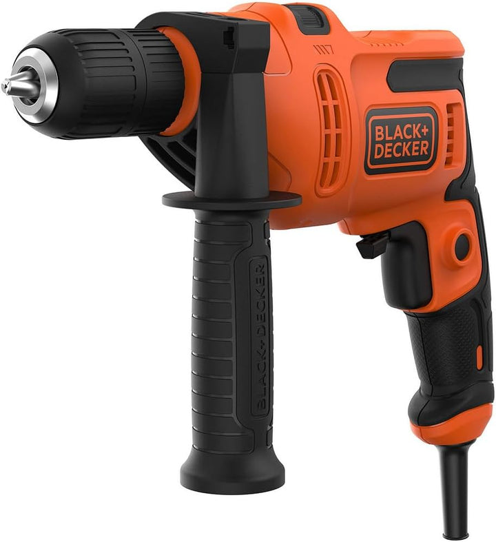 Black+Decker 1-Gang Schlagbohrmaschine (500W, mit 2-tlg. Schnellspannbohrfutter, Rechts-/Linkslauf,