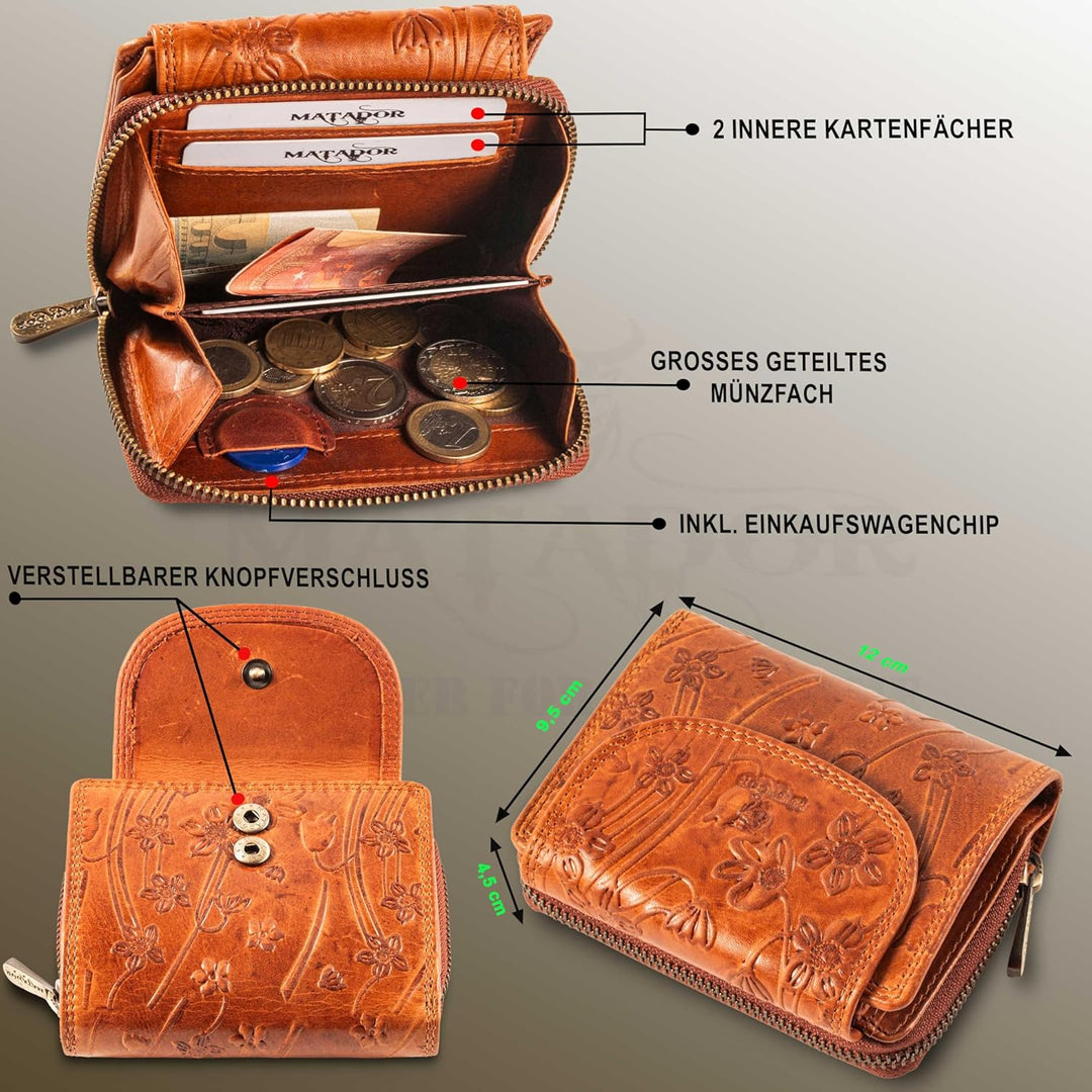 MATADOR |SARAGOSSA| RFID Blocker Leder Portemonnaie Damen| Geldbeutel Portmonee Damen mit Geschenk B