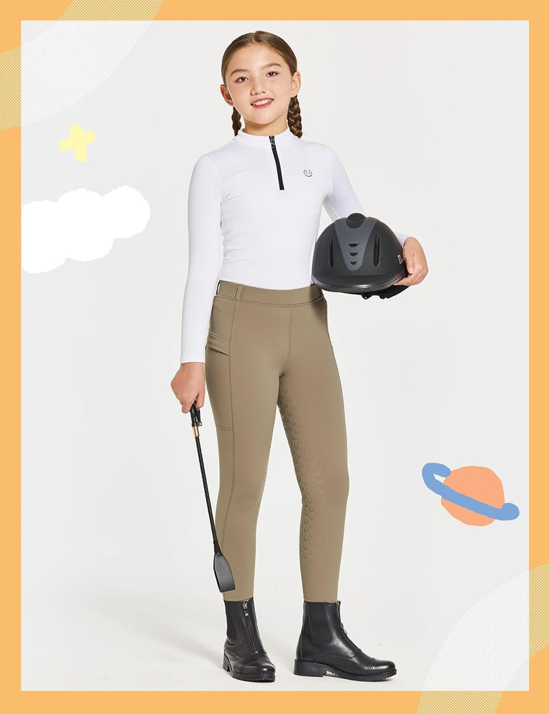 FitsT4 Sports Kinder Winterreithose Mädchen Reitleggings Silikon Vollbesatz Reithose mit Taschen XL