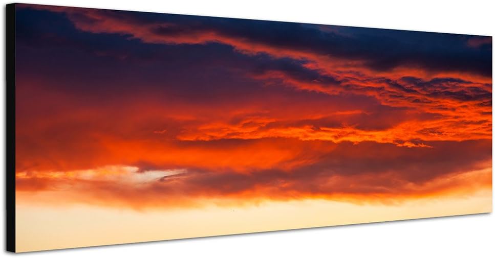 Paul Sinus Art Panoramabild auf Leinwand und Keilrahmen 150x50cm Himmel Wolken Abendrot