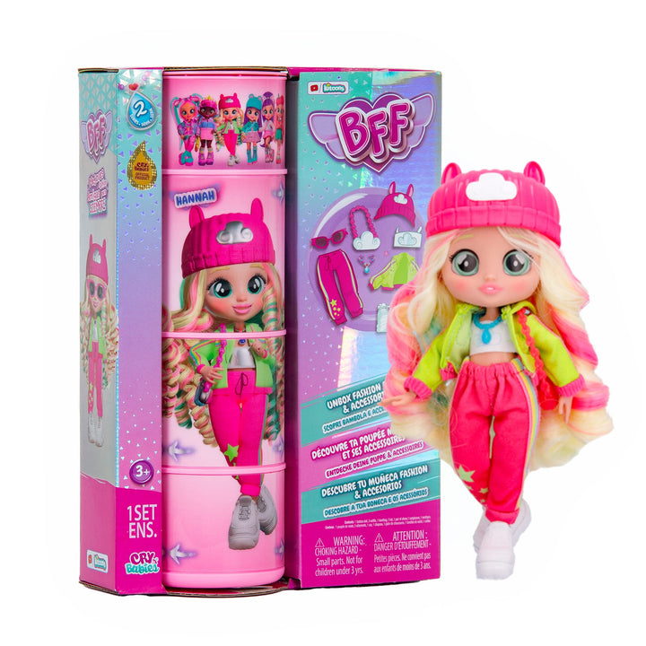 BFF by Cry Babies S2 Hannah Modepuppe mit Langen Haaren, Stoffkleidung und 10 Accessoires – Spielzeu