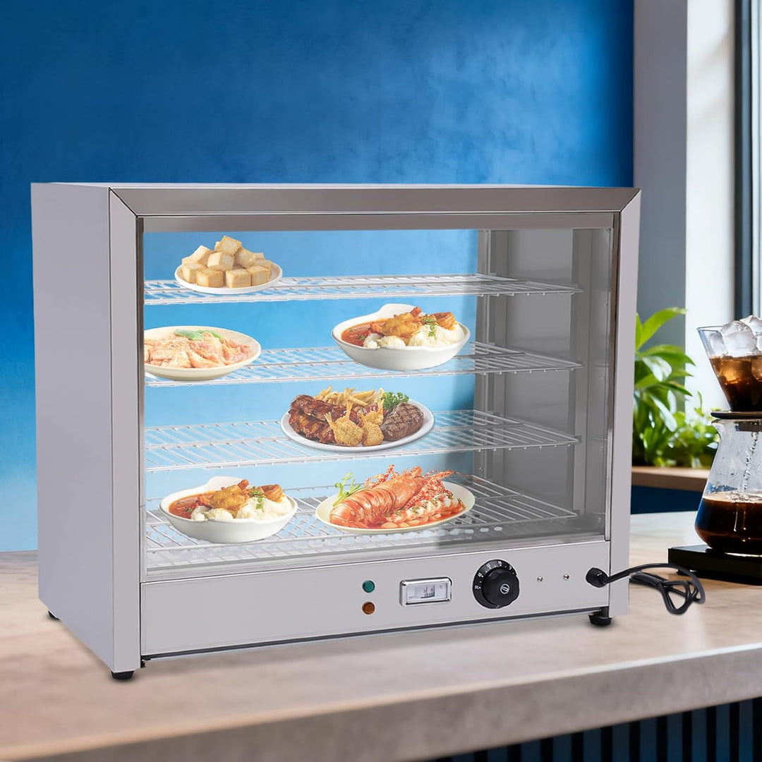 4 Etagen Warmhaltevitrine,Verstellbare Temperatur 30-85℃,2 Anzeigeleuchten | 800W Heisse Theke Speis