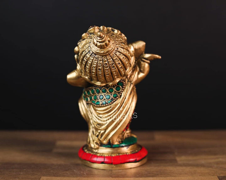 SHIVAJI ARTS Baby Ganesha Statue, 14 cm, Messing Inlay Arbeit Ganesh-Statue, Geschenk für Baby, nied