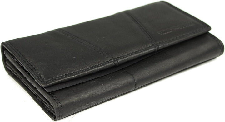 Vintage Leder Damen Geldbörse Portemonnaie Geldbeutel Portmonee aus weichem Leder mit RFID in schwar