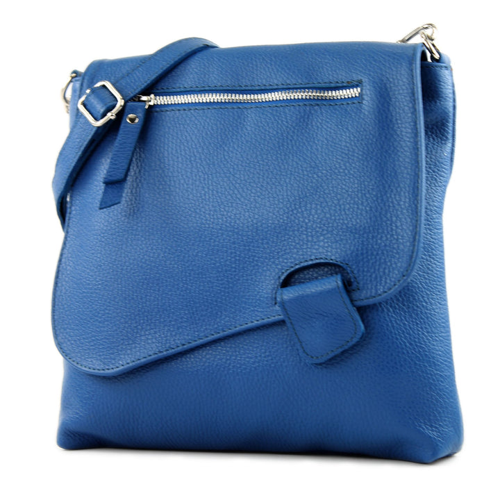 modamoda de - T146 - ital. Umhängetasche Schultertasche aus Leder Blau, Blau