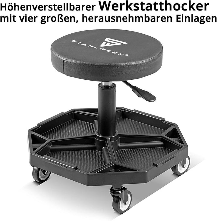 STAHLWERK Höhenverstellbarer Werkstatthocker WRH-136 ST bis 136 kg belastbar, 40-54 cm Sitzhöhe, mit