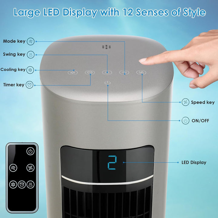 LIFERUN Turmventilator mit Aromadiffuser Fernbedienung 3-Stufen-Klimaanlage mit Wasserkühlung, 50° O