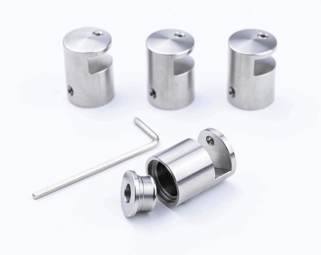 SCHILDER Systeme 4 Stk. Edelstahl Abstandhalter ow17 | Klemmbefestigung für Schild und Glas | ohne B