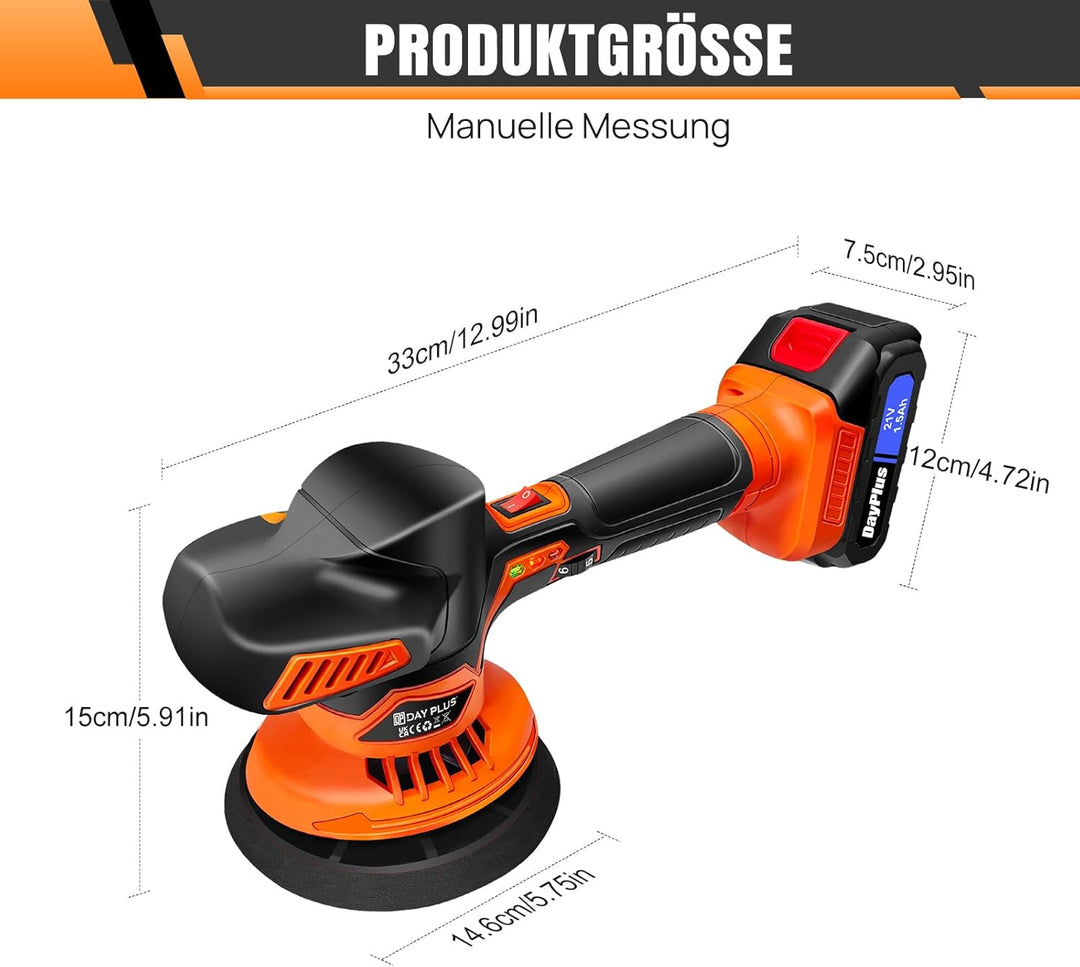 Poliermaschine Auto Akku, 6 Variable Geschwindigkeit Auto Politur Set 2800-5500RPM, 24 PCS Aufsätze,