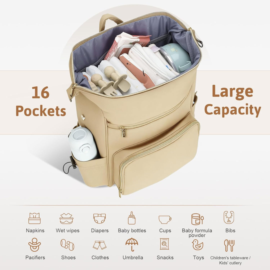 Lekesky Wickelrucksack Gross, Baby Wickeltasche Rucksack mit Wickelunterlage & Kinderwagengurten, Mu